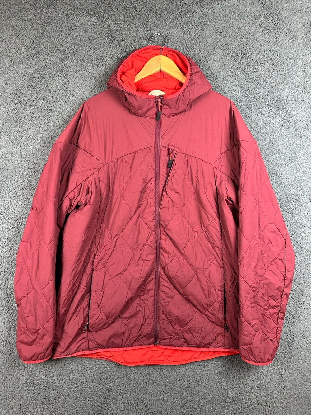 Duluth Trading Co Mens XL Tall Quilted Hooded Jacket Red Puffer Full Zip Flaw